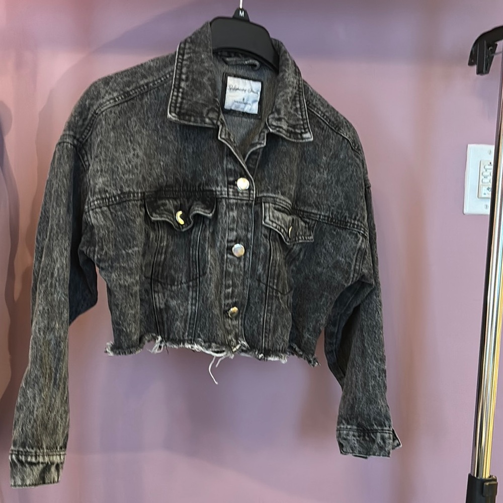 Urban Outfitters Washed Black Cropped Denim Jacket
